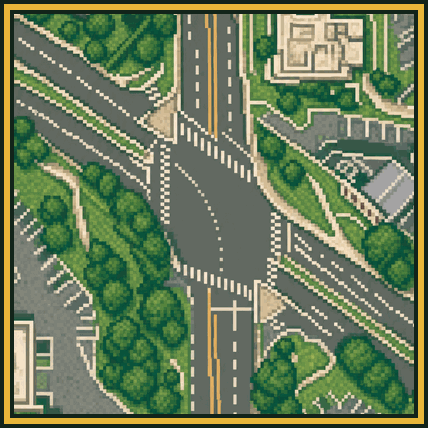 The Crossroads badge: Route 108 and Georgia Avenue from above